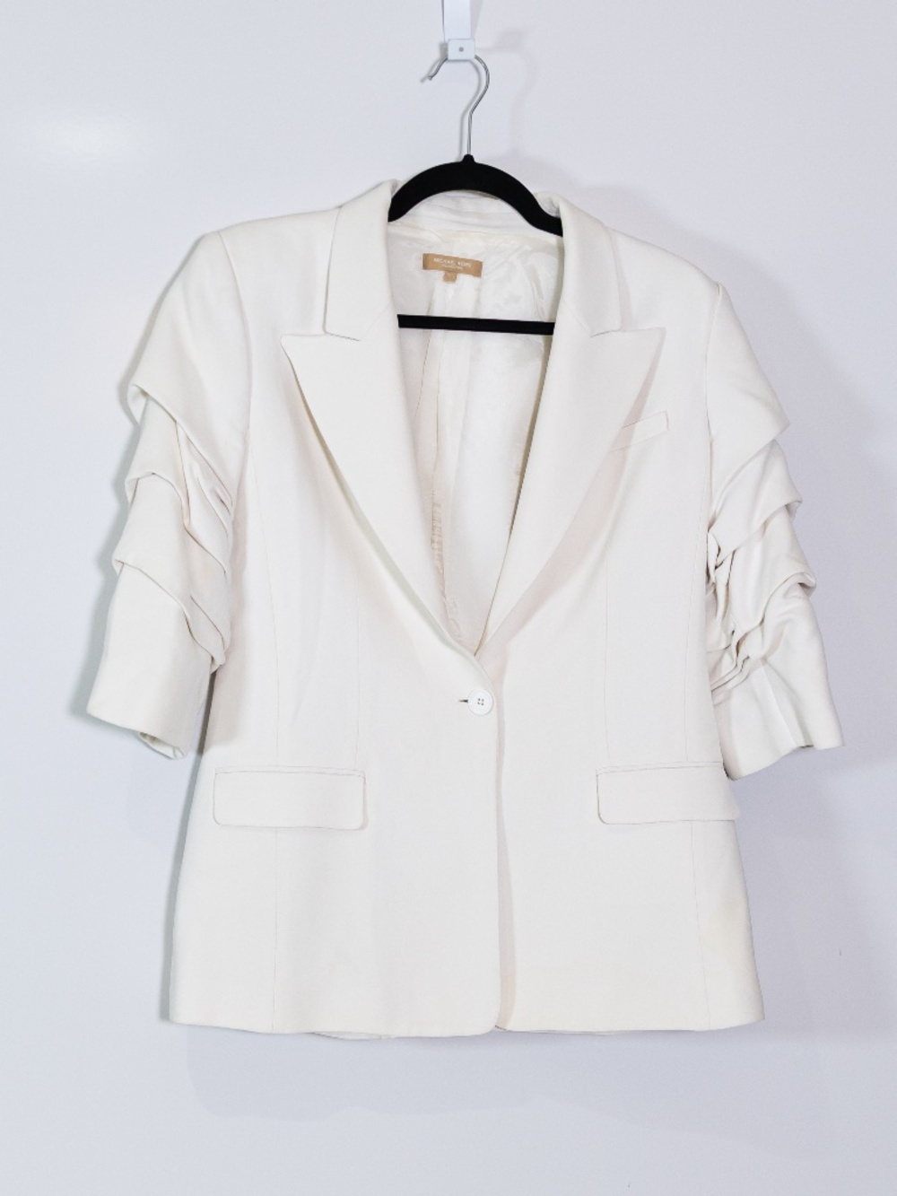 Michael Kors Collection Made In Italy Cate Crushed Sleeve Blazer Jacket Optic 10